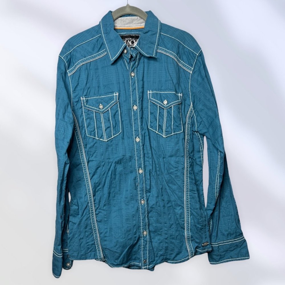 Buckle Black  Men's Button Shirt Teal Blue Green Athletic Fit M Medium